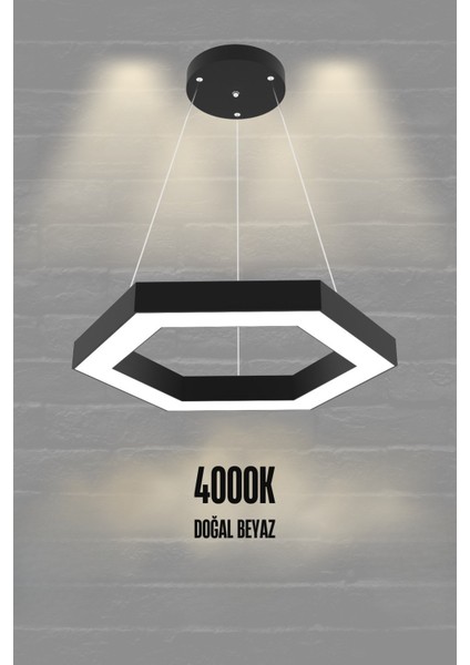 Hexagon ( Siyah Kasa, 4000K Işık Rengi ) Modern LED Avize, Salon, Mutfak, Oturma Yatak Odası Sarkıt
