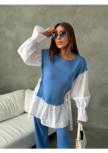 Gömlek Detaylı Triko Takım