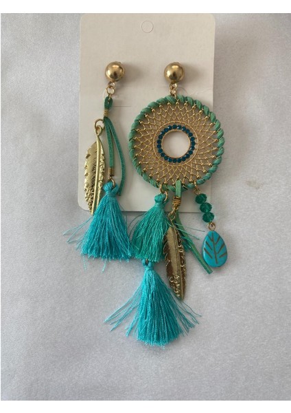 Püsküllü Küpe Turkuaz Taşlı fiyatları