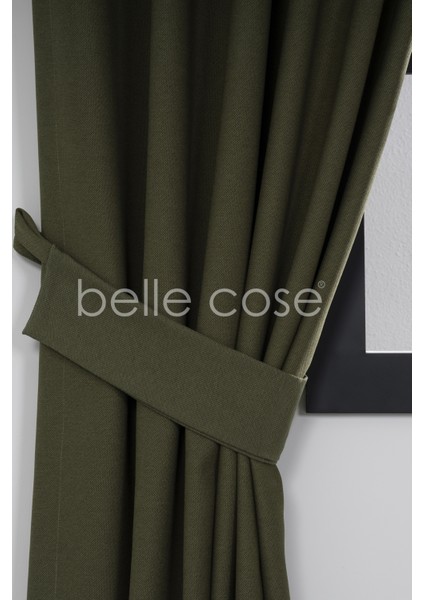 Country Tarz Hasır Termal Karartma Blackout Yeşil Fon Perde Tek Kanat