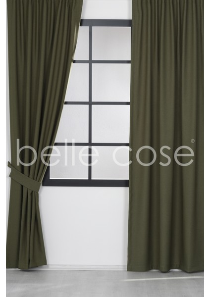 Country Tarz Hasır Termal Karartma Blackout Yeşil Fon Perde Tek Kanat
