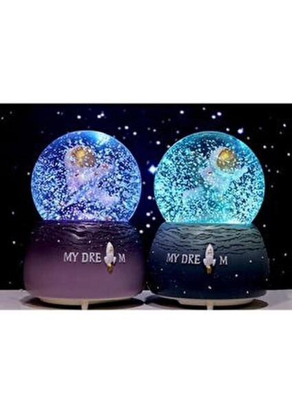 Uzay ve Astronot Astronot Temalı Büyük Boy Püskürtmeli Müzikli Işıklı Kar Küresi