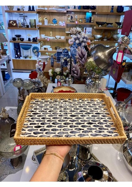 Balık Desen Dikdörtgen Rattan Tepsi 32X24CM