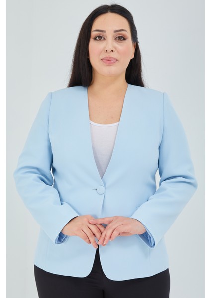 Kadın Büyük Beden V Yaka Tek Düğmeli Ceket modelleri