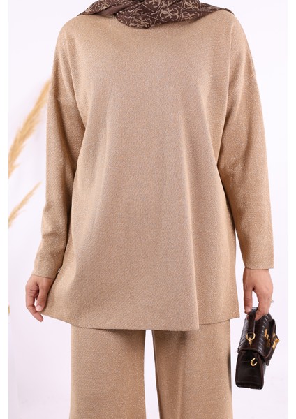 18197 Simli Triko Tunik Pantolon Takım Taba indirimleri