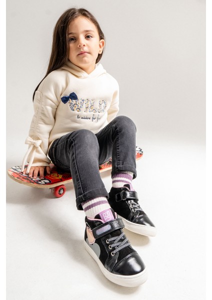 Kız Çocuk Siyah Hakiki Deri Suya Dayanıklı Anatomik Günlük Bot