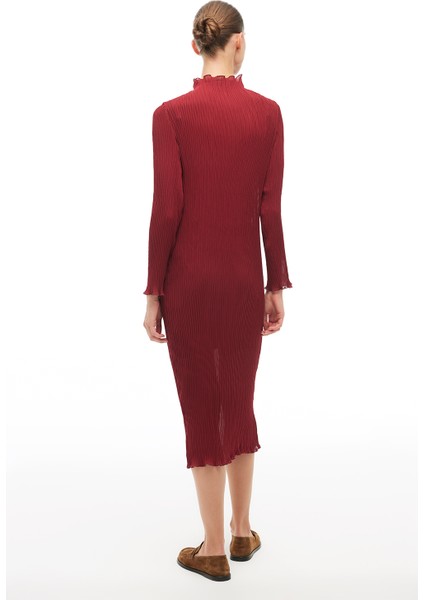 Bordo Balıkçı Yaka Midi Elbise fırsatları