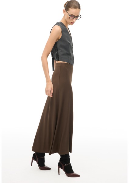 Kahverengi Yüksek Bel Midi Etek fiyatları