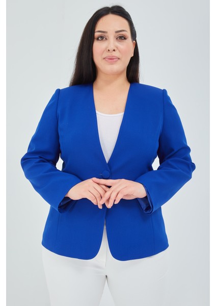 Kadın Büyük Beden V Yaka Tek Düğmeli Ceket