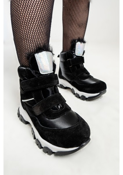 Kız Çocuk Siyah Hakiki Deri Suya Dayanıklı Anatomik Günlük Bot fırsatları