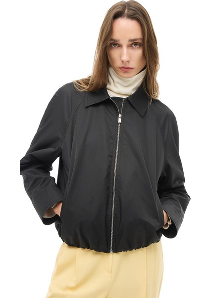 Siyah Gömlek Yaka Crop Mont fiyatları