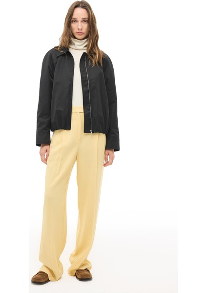 Siyah Gömlek Yaka Crop Mont modelleri