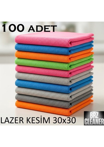 100 Adet 30X30 Lazer Kesim Mikrofiber Temizlik Bezi