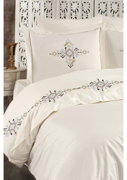 Alya Nakışlı Çift Kişilik Nevresim Takımı Krem - Lacivert fiyatları