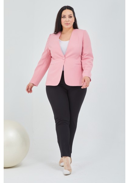 Kadın Büyük Beden V Yaka Tek Düğmeli Ceket