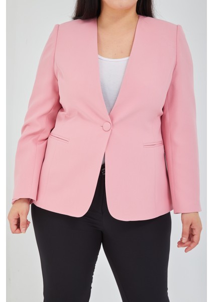 Kadın Büyük Beden V Yaka Tek Düğmeli Ceket modelleri