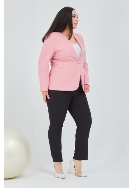 Kadın Büyük Beden V Yaka Tek Düğmeli Ceket