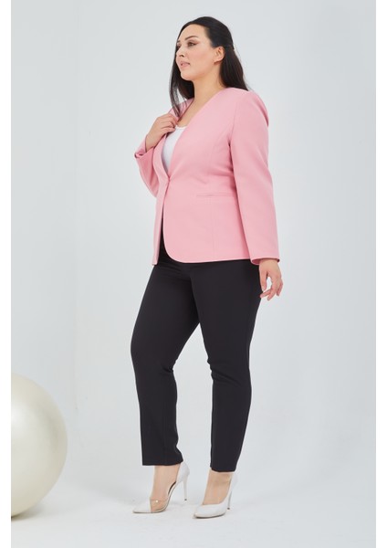 Kadın Büyük Beden V Yaka Tek Düğmeli Ceket