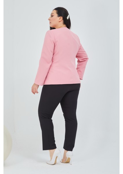 Kadın Büyük Beden V Yaka Tek Düğmeli Ceket