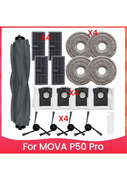 Mova P50 Pro Ultra Robot Süpürge Ana Yan Fırça Hepa Filtre Paspas Bezi Toz Torbaları Yedek Parçaları (Yurt Dışından)