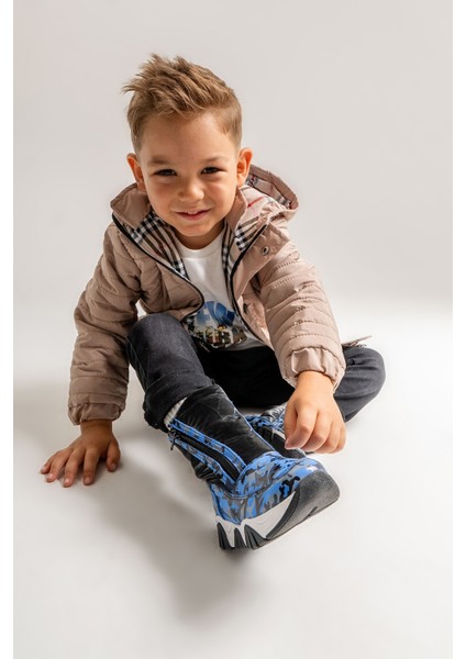 Erkek Çocuk Saks Mavi Hakiki Deri Suya Dayanıklı Kürklü Günlük Bot fiyatları