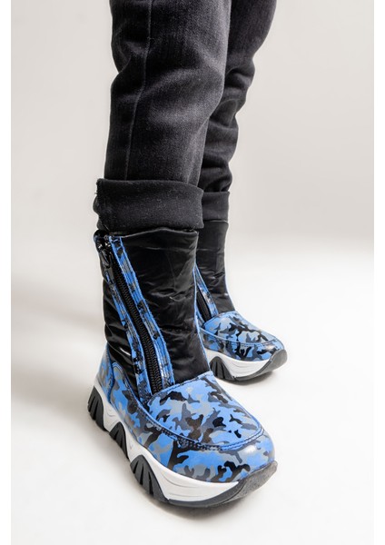 Erkek Çocuk Saks Mavi Hakiki Deri Suya Dayanıklı Kürklü Günlük Bot fırsatları