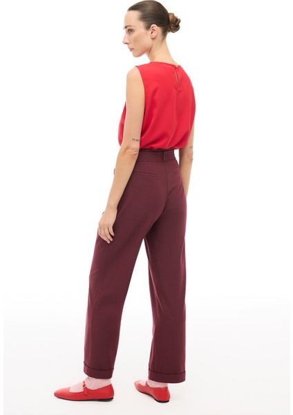 Bordo Yüksel Bel Boru Paça Pantolon modelleri