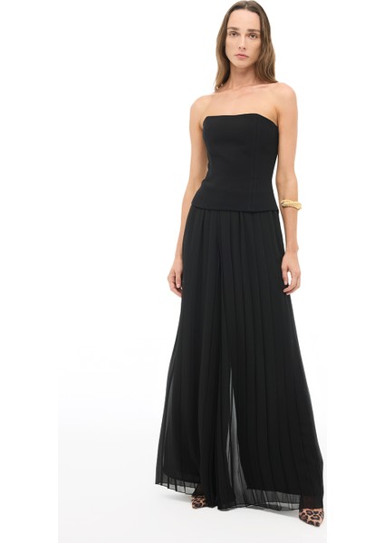 Siyah Yüksek Bel Geniş Paça Pantolon