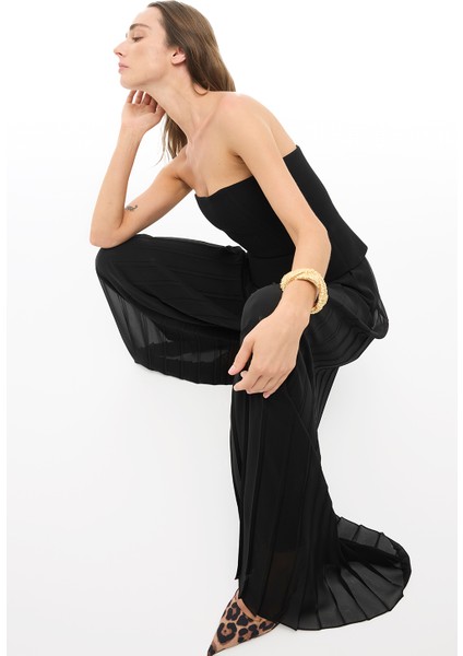 Siyah Yüksek Bel Geniş Paça Pantolon fiyatları