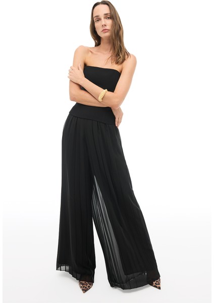 Siyah Yüksek Bel Geniş Paça Pantolon modelleri