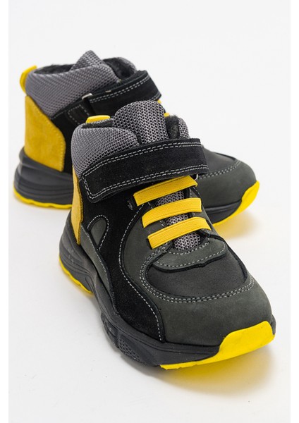 Erkek Çocuk Gri-Sarı Hakiki Deri Suya Dayanıklı Anatomik Günlük Bot