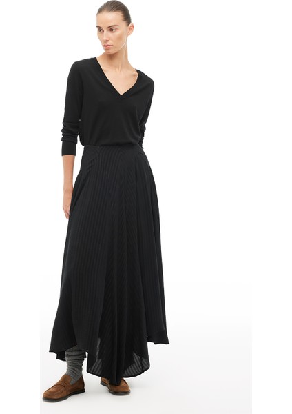 Siyah Yüksek Bel Diz Boy Etek