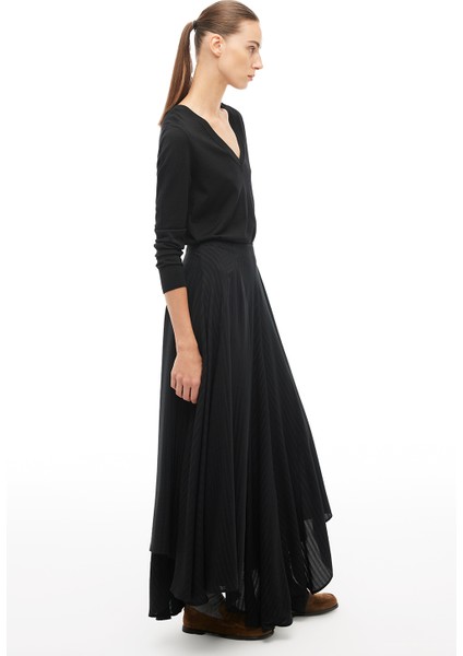 Siyah Yüksek Bel Diz Boy Etek modelleri