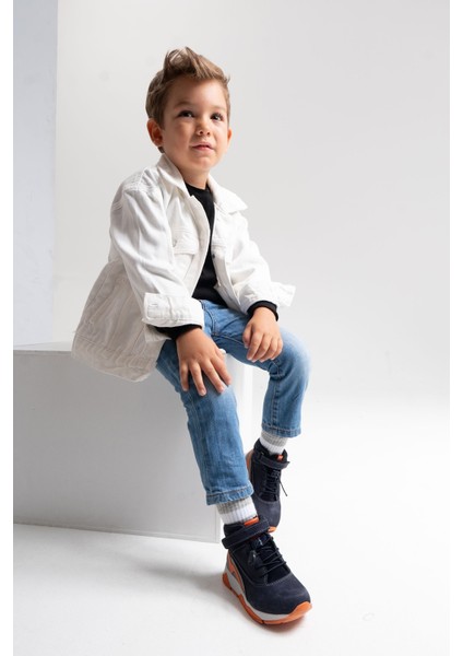 Erkek Çocuk Lacivert Hakiki Deri Suya Dayanıklı Günlük Bot