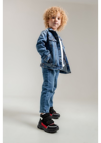 Erkek Çocuk Siyah Hakiki Deri Anatomik Günlük Bot