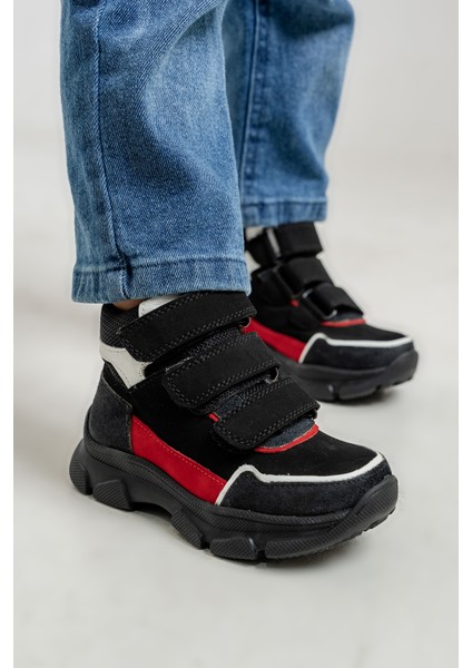 Erkek Çocuk Siyah Hakiki Deri Anatomik Günlük Bot fiyatları