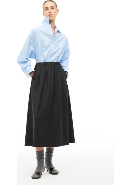 Siyah Yüksek Bel Midi Etek