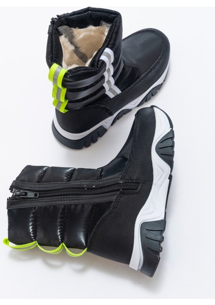 Erkek Çocuk Siyah Suni Deri Suya Dayanıklı Kürklü Kar Botu indirimleri