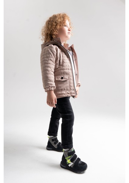 Erkek Çocuk Siyah Hakiki Deri Anatomik Günlük Bot