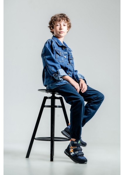 Erkek Çocuk Lacivert Hakiki Deri Anatomik Günlük Bot