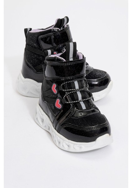 Kız Çocuk Siyah Işıklı Taban Suya Dayanıklı Anatomik Günlük Bot