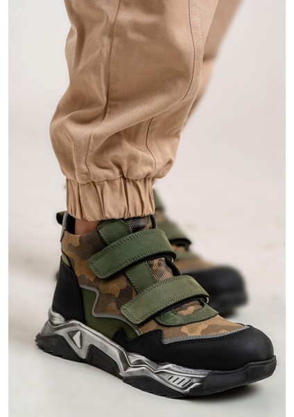 Erkek Çocuk Haki Hakiki Deri Suya Dayanıklı Günlük Bot