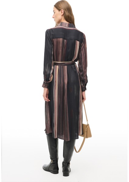 Çok Renkli Çizgili Gömlek Yaka Midi Elbise fırsatları