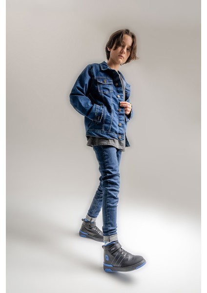 Erkek Çocuk Siyah Hakiki Deri Anatomik Günlük Bot