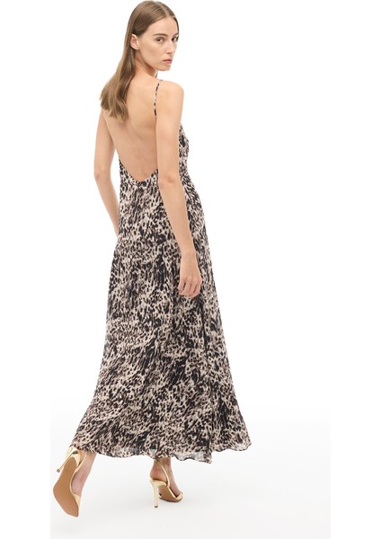 Kahverengi V-Yaka Uzun Elbise modelleri