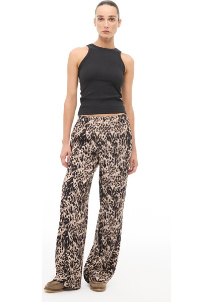 Kahverengi Yüksek Bel Boru Paça Pantolon