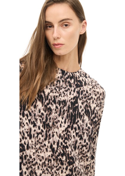 Kahverengi Bisiklet Yaka Leopar Midi Elbise fiyatları