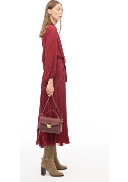 Bordo Balıkçı Yaka Bilek Boy Elbise modelleri