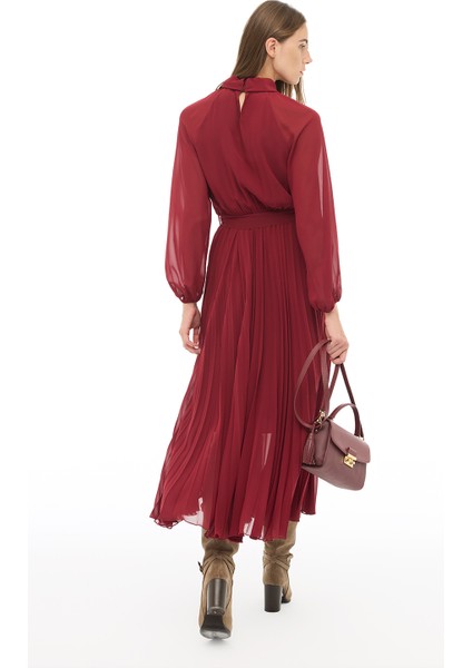 Bordo Balıkçı Yaka Bilek Boy Elbise fırsatları