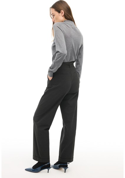 Antrasit Yüksek Bel Boru Paça Pantolon modelleri